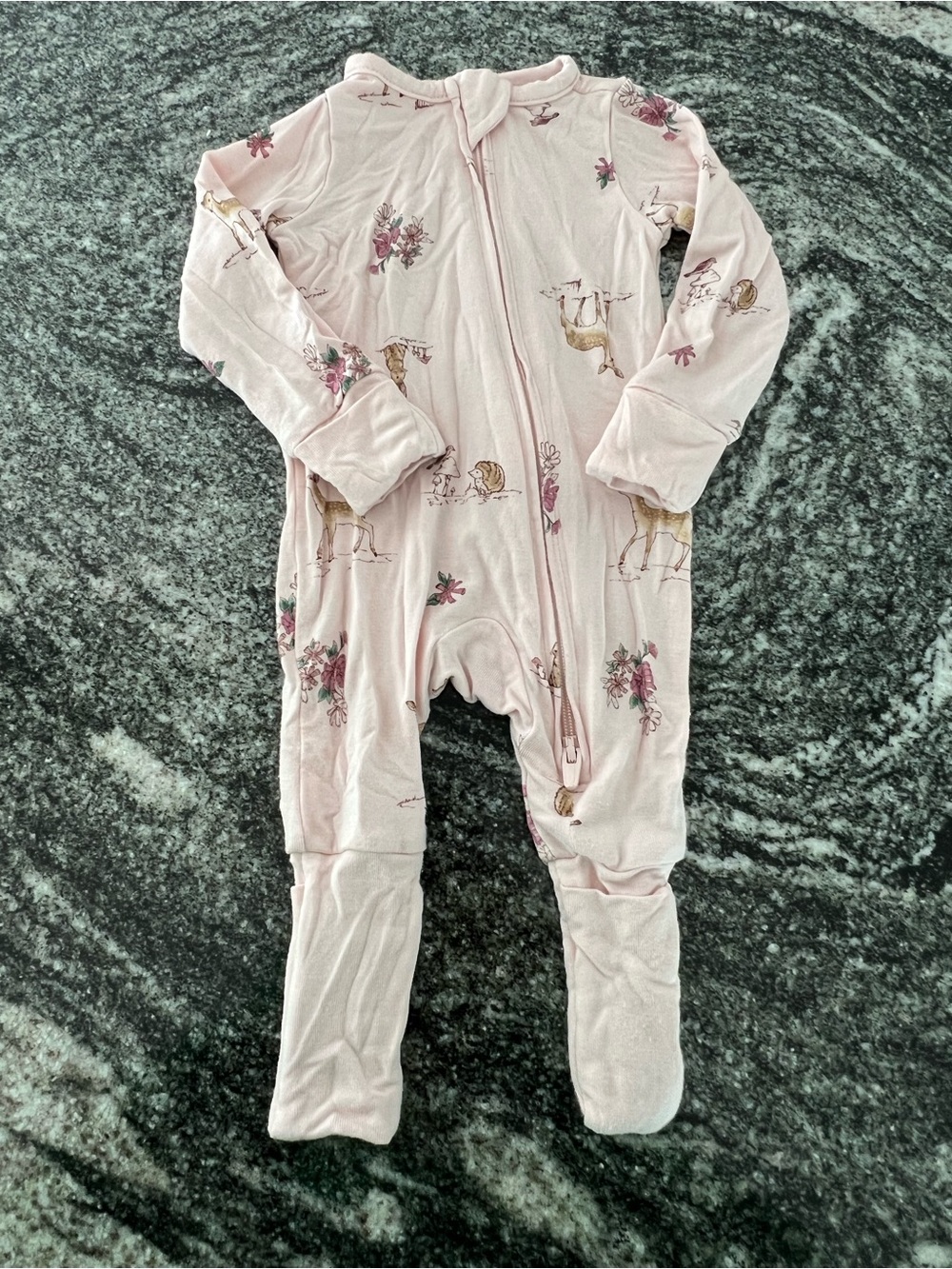 Carter's Light Pink Floral & Deer Footed One-Piece Pajamas